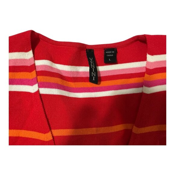 Venini Striped Button Cardigan | Size L | Colorful Retro Knit Sweater - Picture 4 of 4